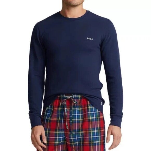 Polo Ralph Lauren Shirt Navy Blue Waffle Knit Pullover Long Sleeve Tee Mens Med - Picture 9 of 9